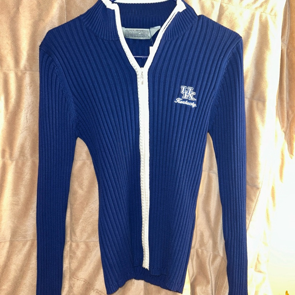 Large Blue Ribbed UK Zip-Up Cardigan